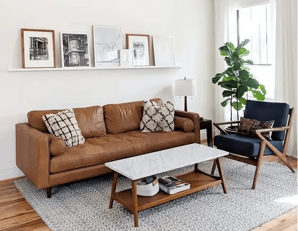 Bài trí sofa da phòng khách hợp với phong thủy