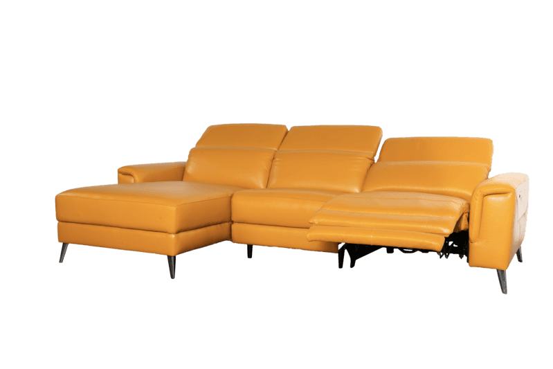 Sofa Góc phải Kuka KM.5160 chỉnh điện da bò thật tiếp xúc màu vàng da bò 282x106/168x78/104