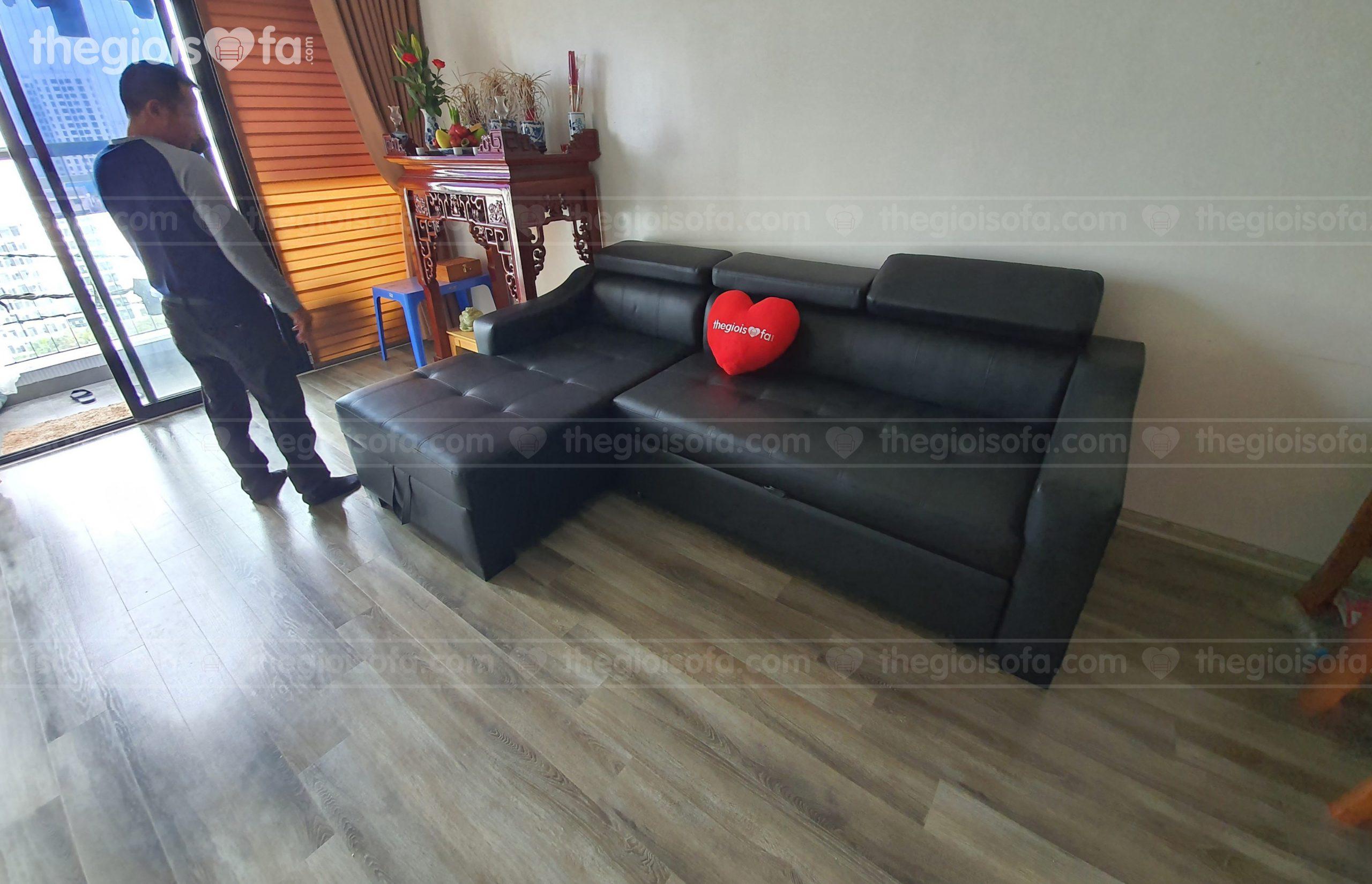 Giao hàng sofa góc giường da SN40 cho anh Tiến tại Vinaconex – Mua sofa Quận Đống Đa
