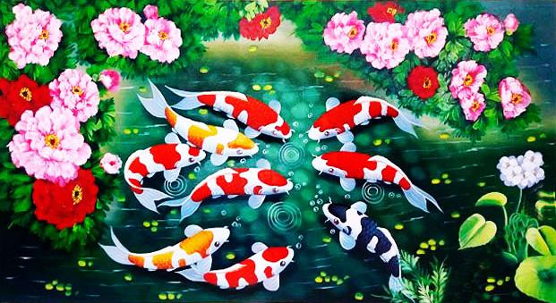 Tranh Cửu Ngư Quần Hội mang phúc lộc may mắn tới gia chủ