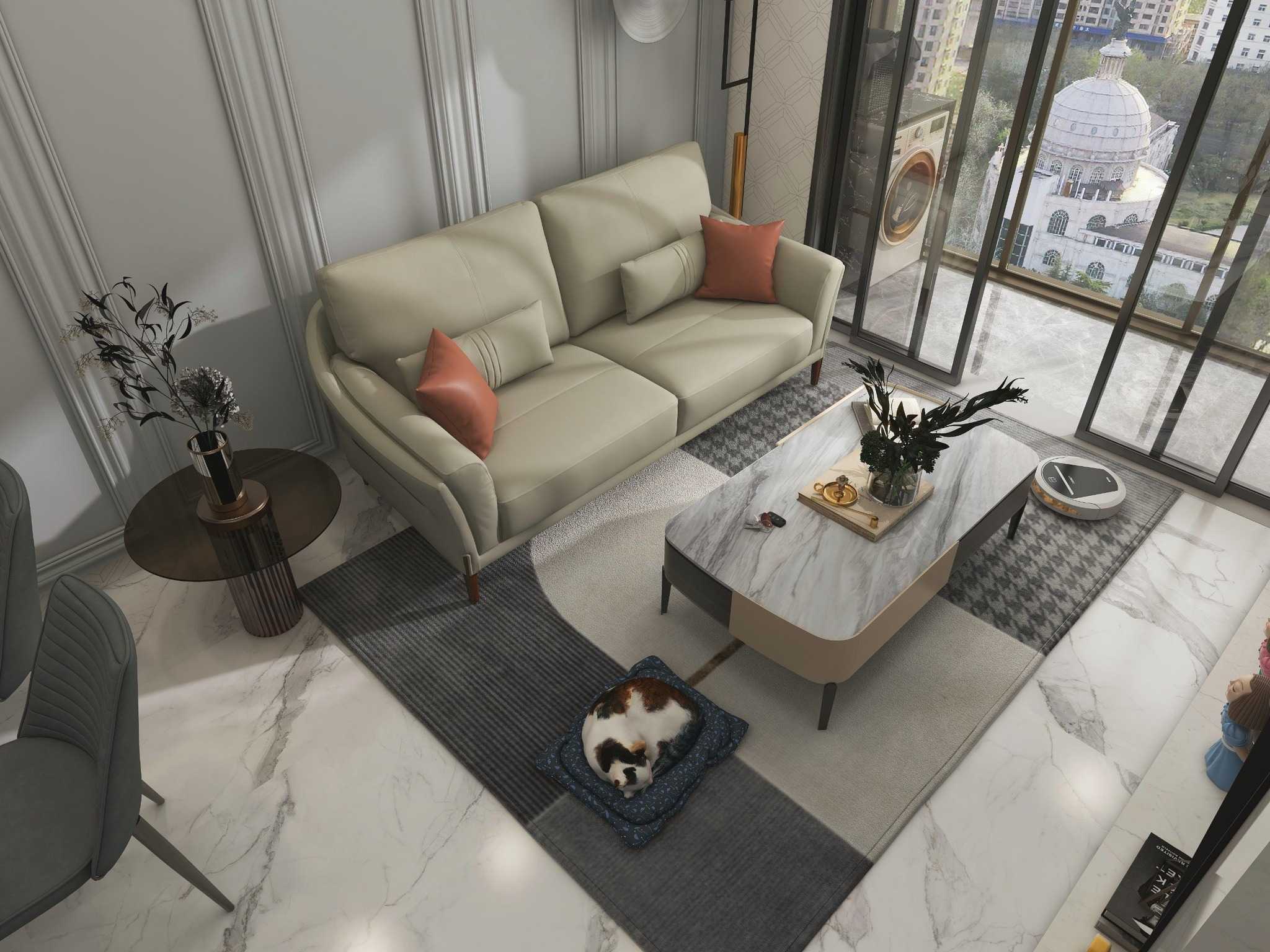 Sofa Văng Kuka 8159 da bò thật tiếp xúc màu ghi nhạt (O7805) 170x99x93