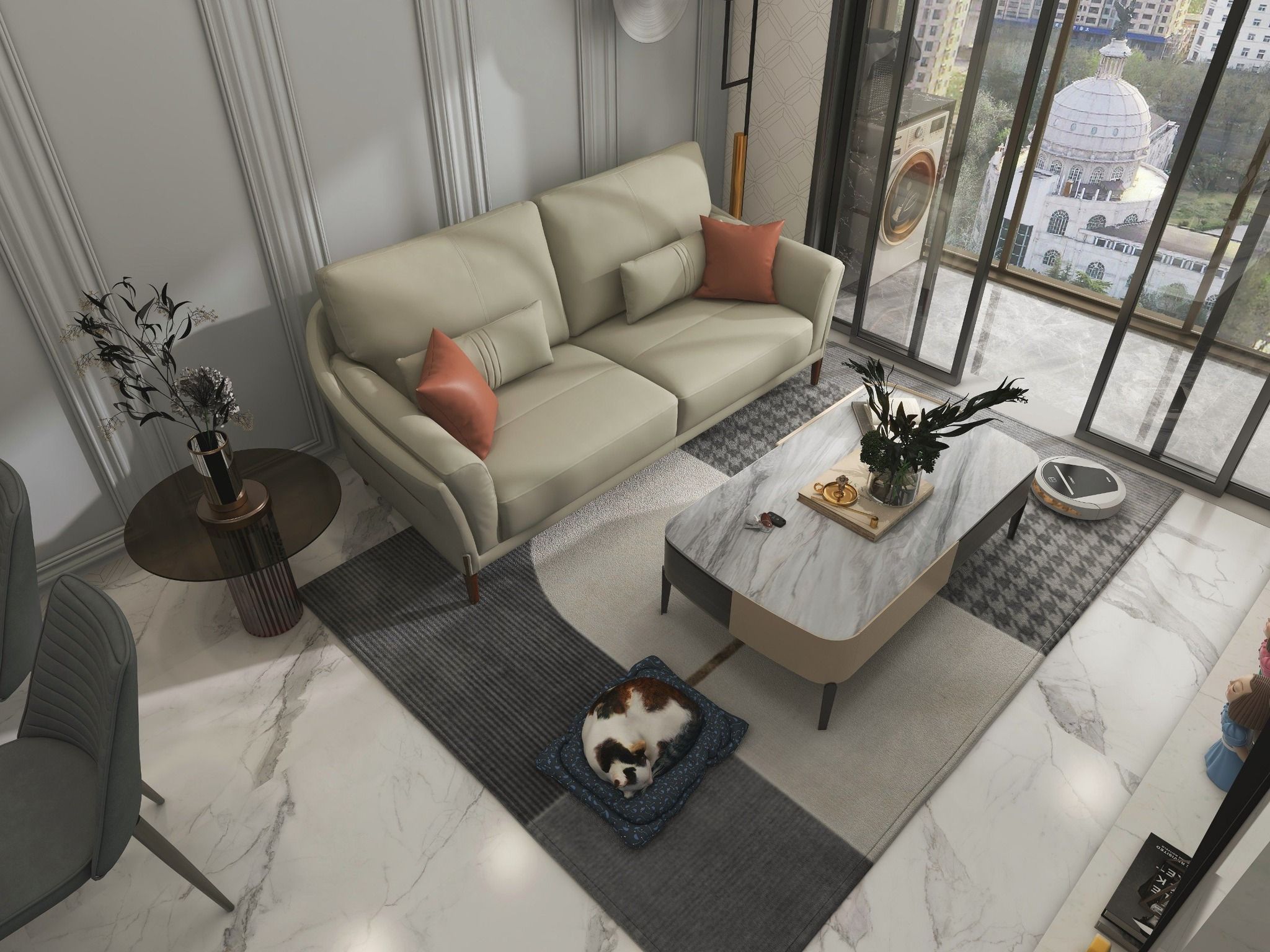 Sofa Văng Kuka 8159 da bò thật tiếp xúc màu ghi nhạt (O7805) 170x99x93