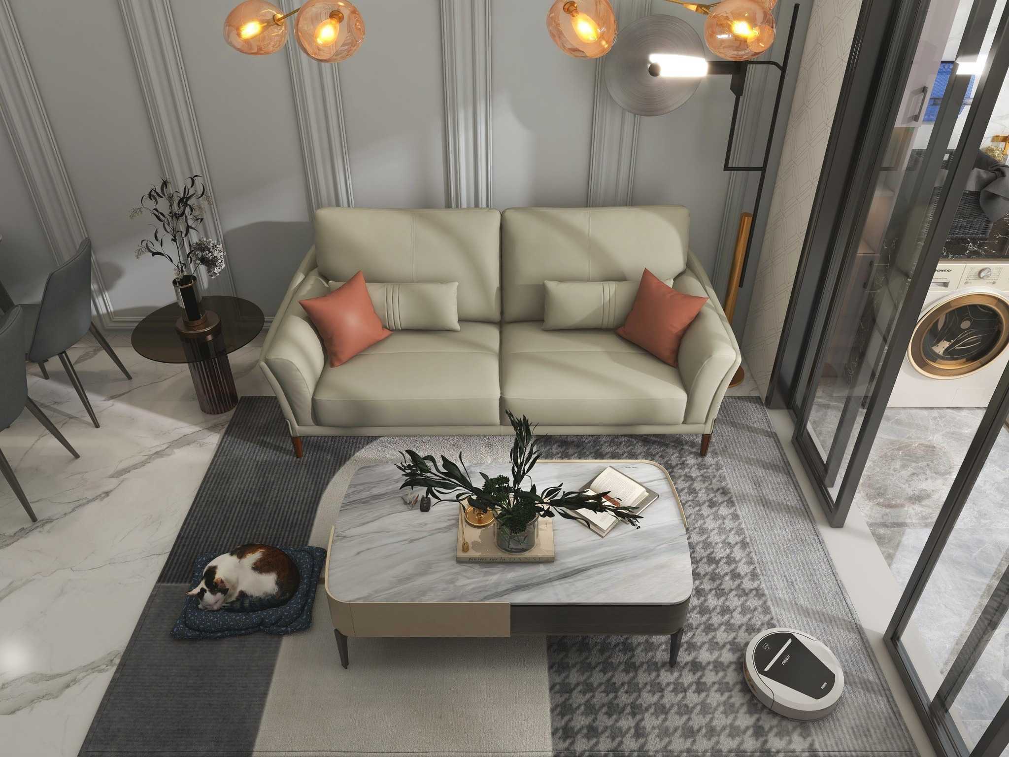 Sofa Văng Kuka 8159 da bò thật tiếp xúc màu ghi nhạt (O7805) 170x99x93