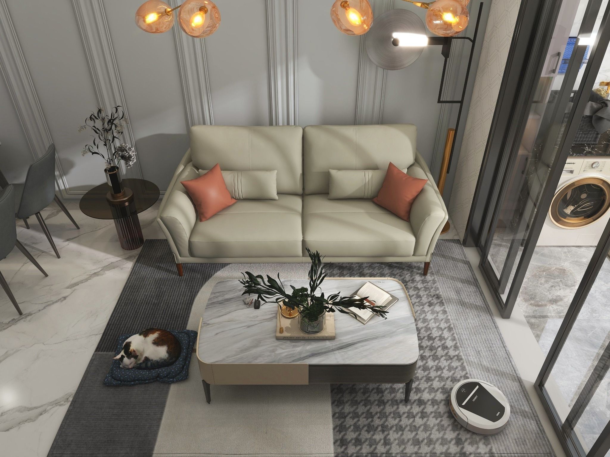 Sofa Văng Kuka 8159 da bò thật tiếp xúc màu ghi nhạt (O7805) 218x99x62