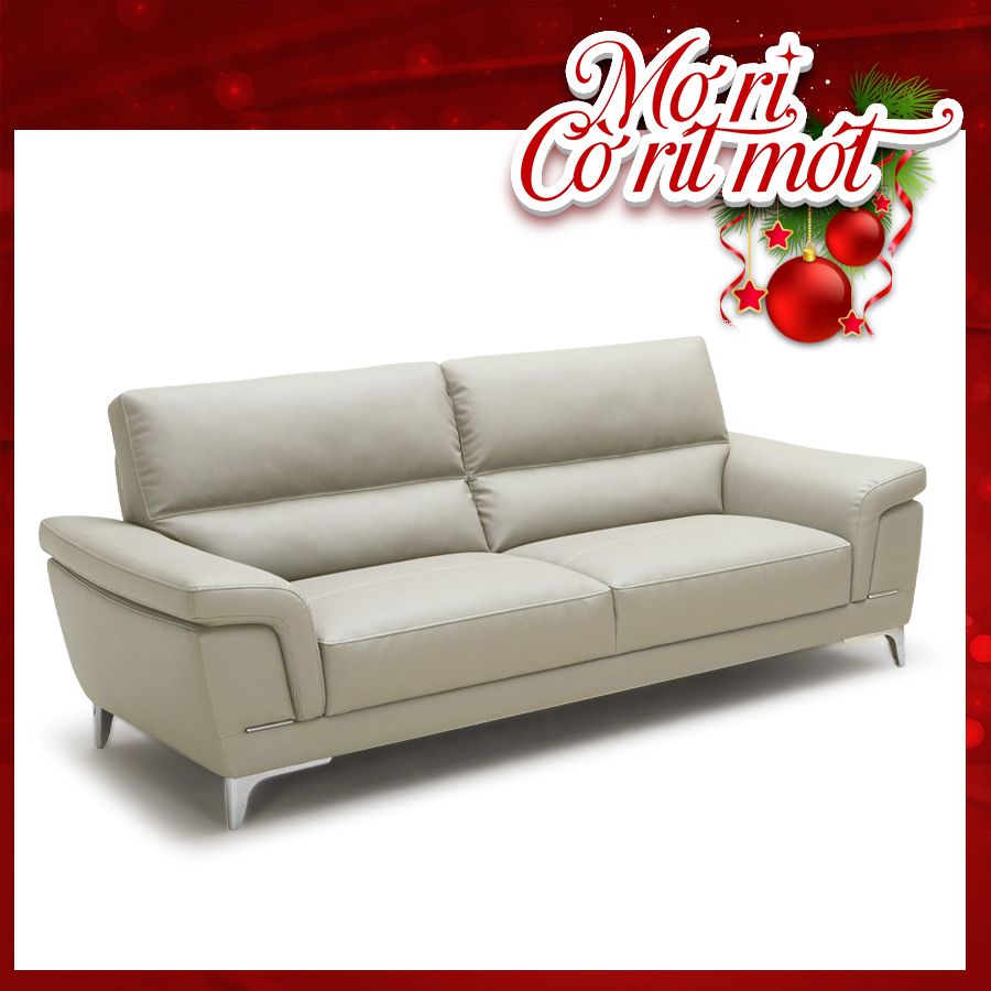Sofa Văng Kuka 1893B da bò thật tiếp xúc màu ghi nhạt (M5653) 215x95x86