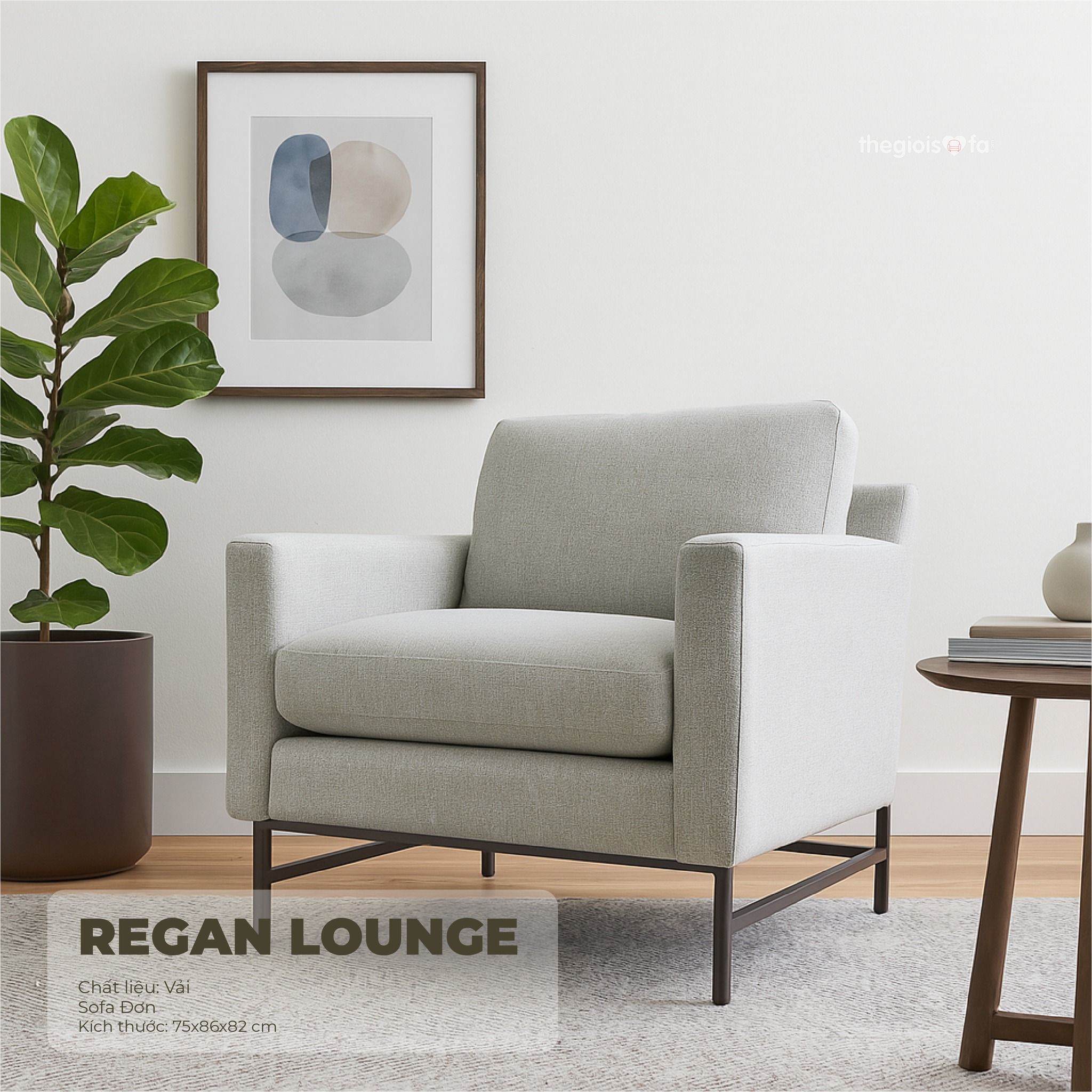 Sofa Đơn Sofaland REGAN LOUNGE nỉ màu ghi nhạt 75x86x82
