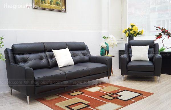 Sofa băng SB3905 da bò tiếp xúc màu đen