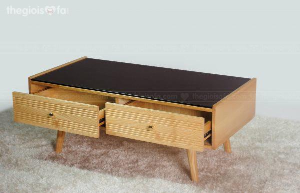 Bàn trà hiện đại Lina gỗ tần bì mặt kính