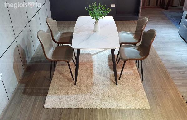 Bộ bàn ăn mặt đá chân sắt tĩnh điện 4 ghế Vibe white